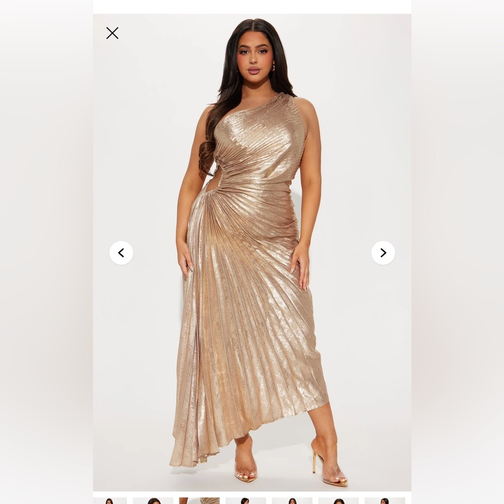 Fashion Nova Gold Pleated Dress